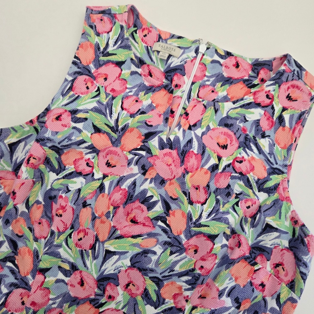 Talbots Sheath Dress Pink Purple Floral‎ Pique Split Neck Womens 12P